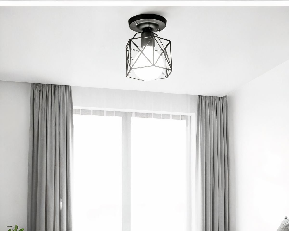Lustre industriel mini cage géométrique noire, vue 2