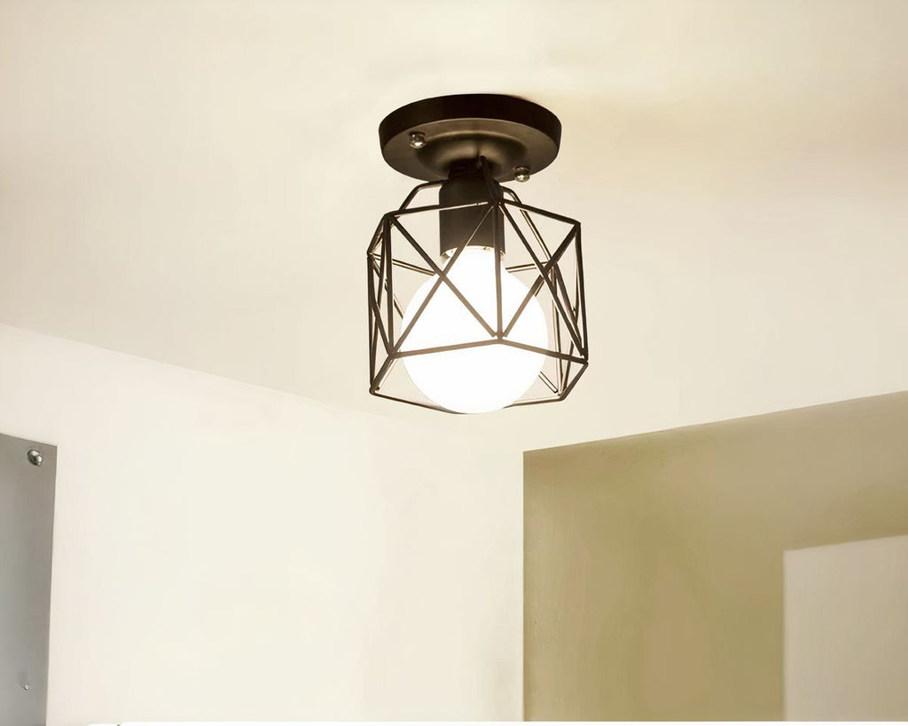 Lustre industriel mini cage géométrique noire, vue 3