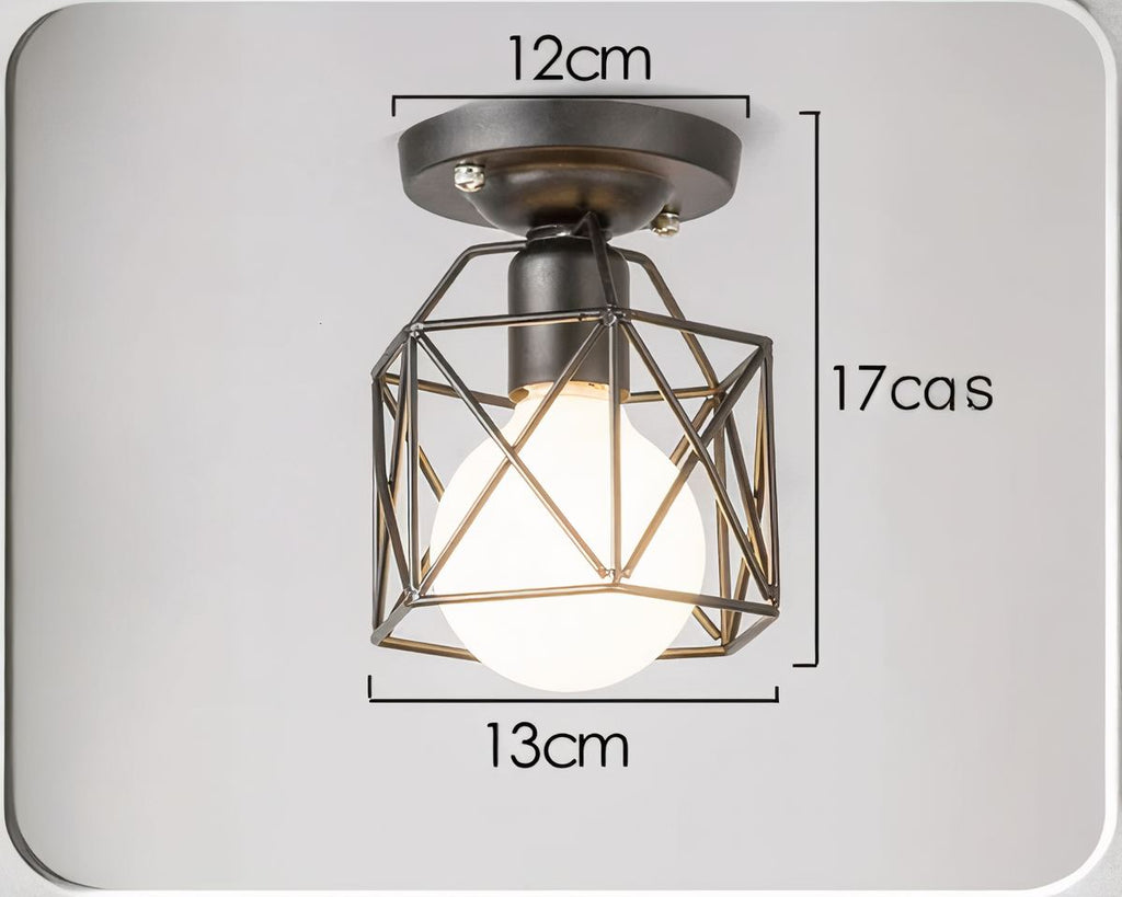 Lustre industriel mini cage géométrique noire, vue 4