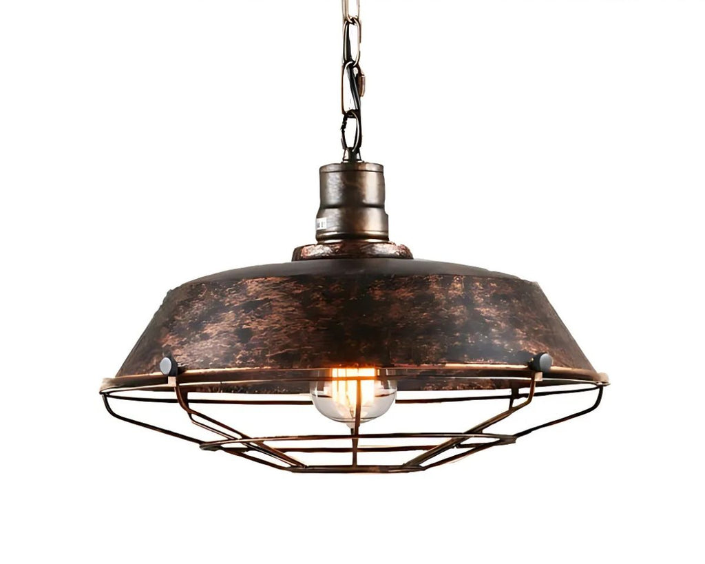 Lustre industriel cage vintage marron ou noire, vue 4