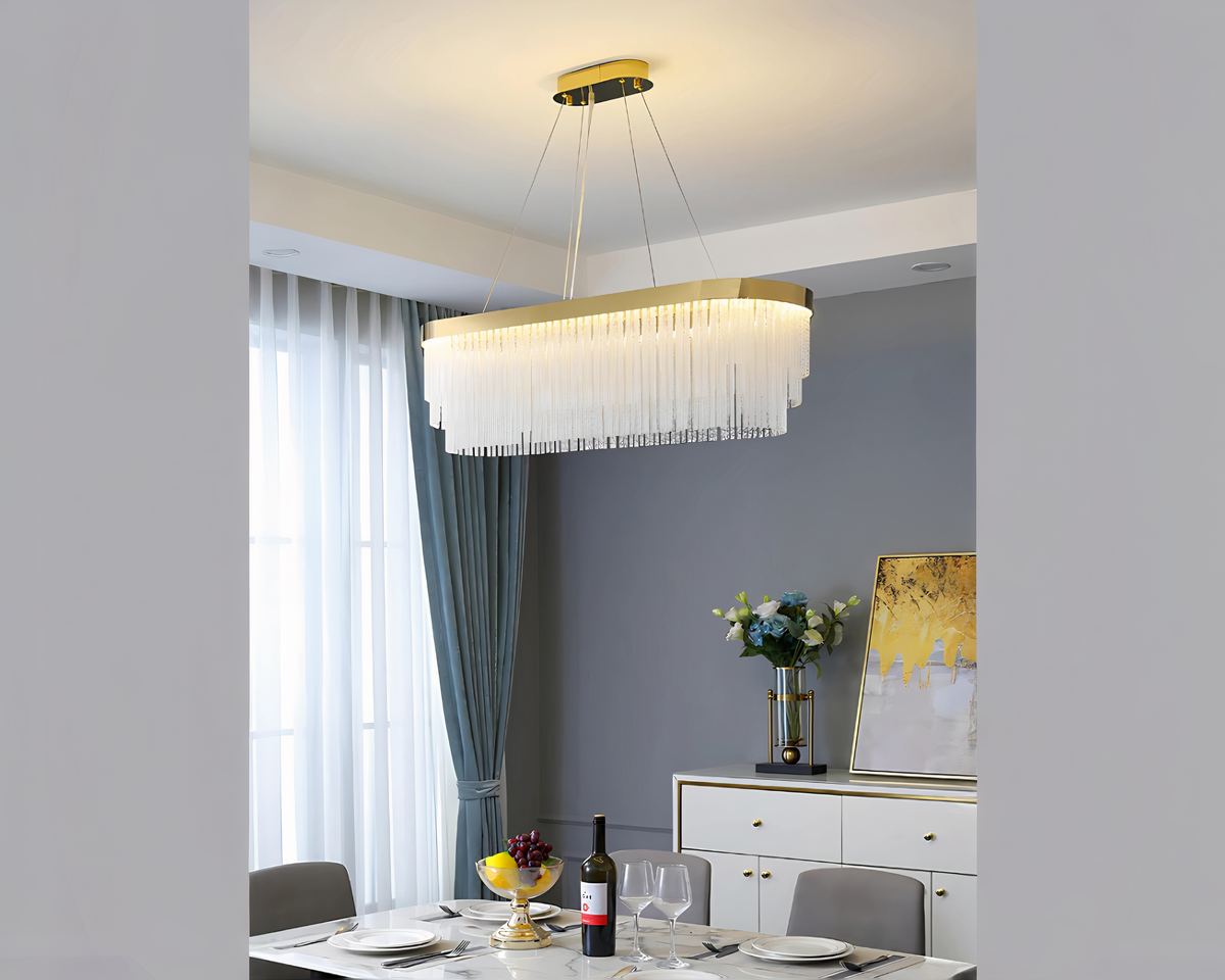 Lustre doré à bâtonnets de cristal rond ou ovale, vue 5