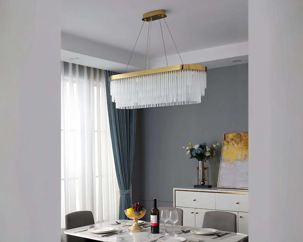 Lustre doré à bâtonnets de cristal rond ou ovale, vue 6