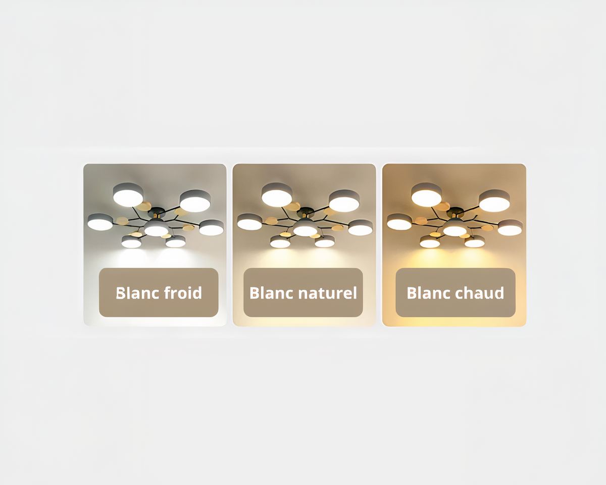 Lustre en bois plafonnier à anneaux LED scandinave, vue 2
