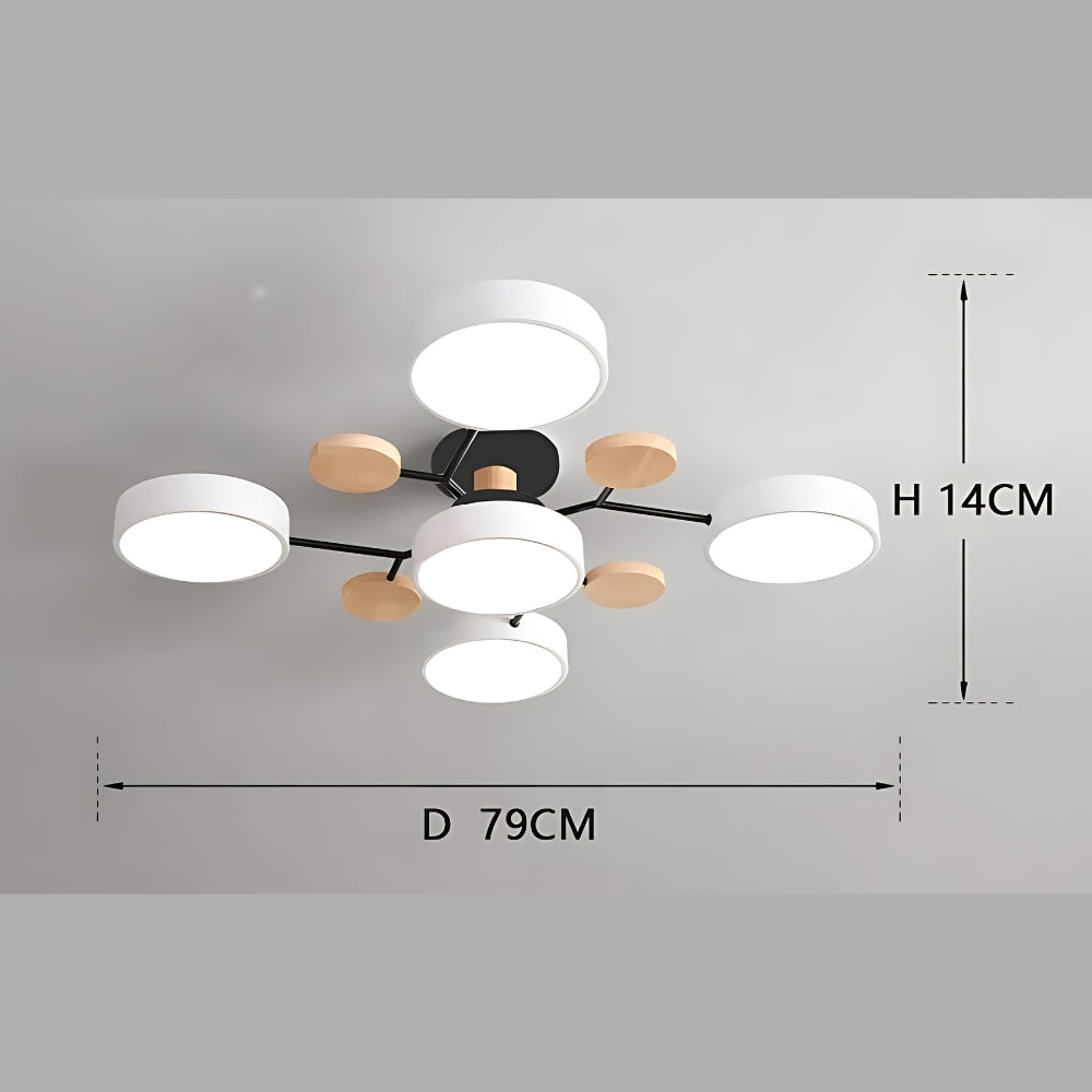 Lustre en bois plafonnier à anneaux LED scandinave, vue 4