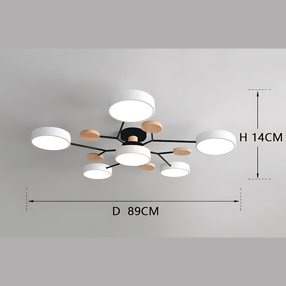 Lustre en bois plafonnier à anneaux LED scandinave, vue 5