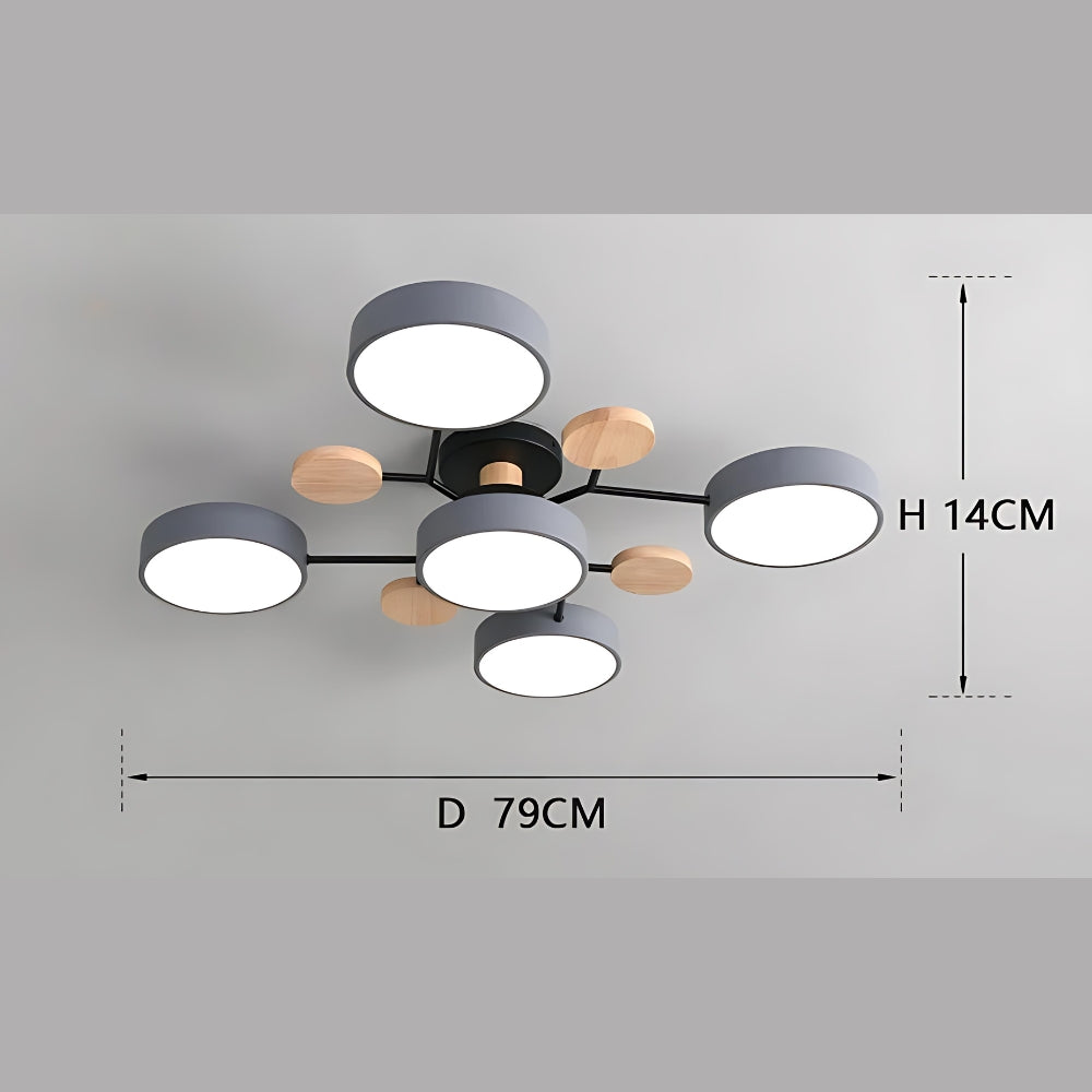 Lustre en bois plafonnier à anneaux LED scandinave, vue 6