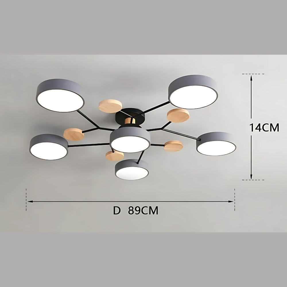 Lustre en bois plafonnier à anneaux LED scandinave, vue 7