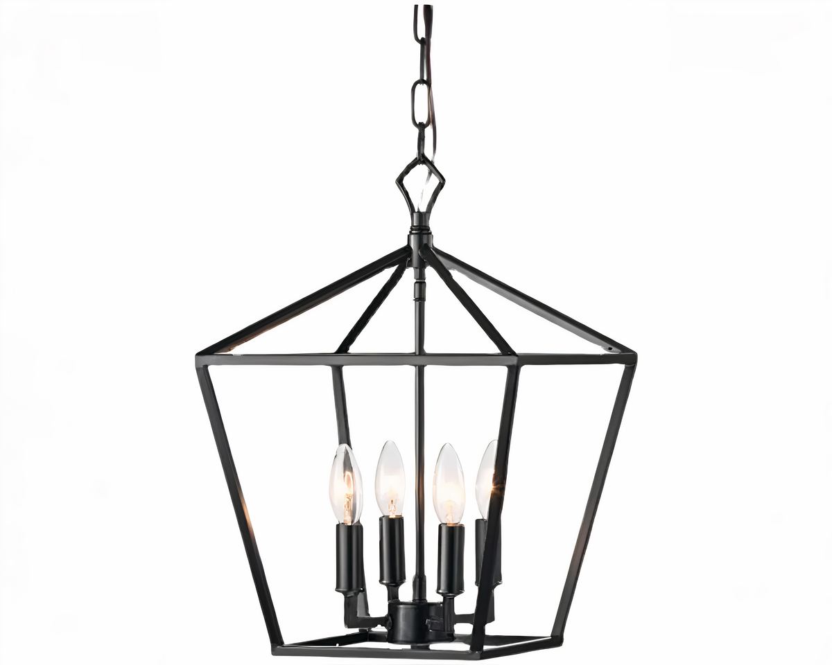 Lustre industriel cage noire à quatre bougies, vue 4