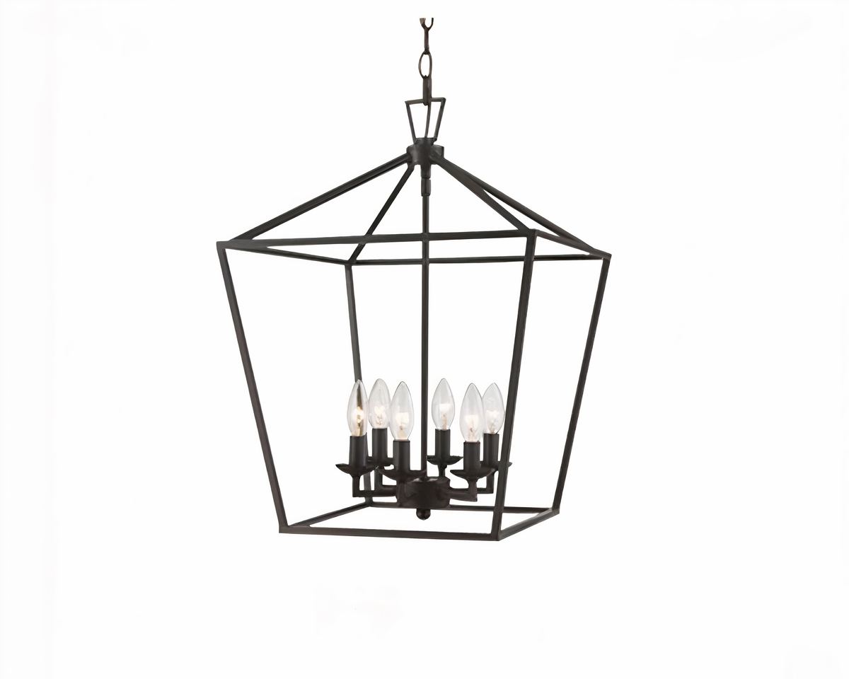 Lustre industriel cage noire à quatre bougies, vue 5