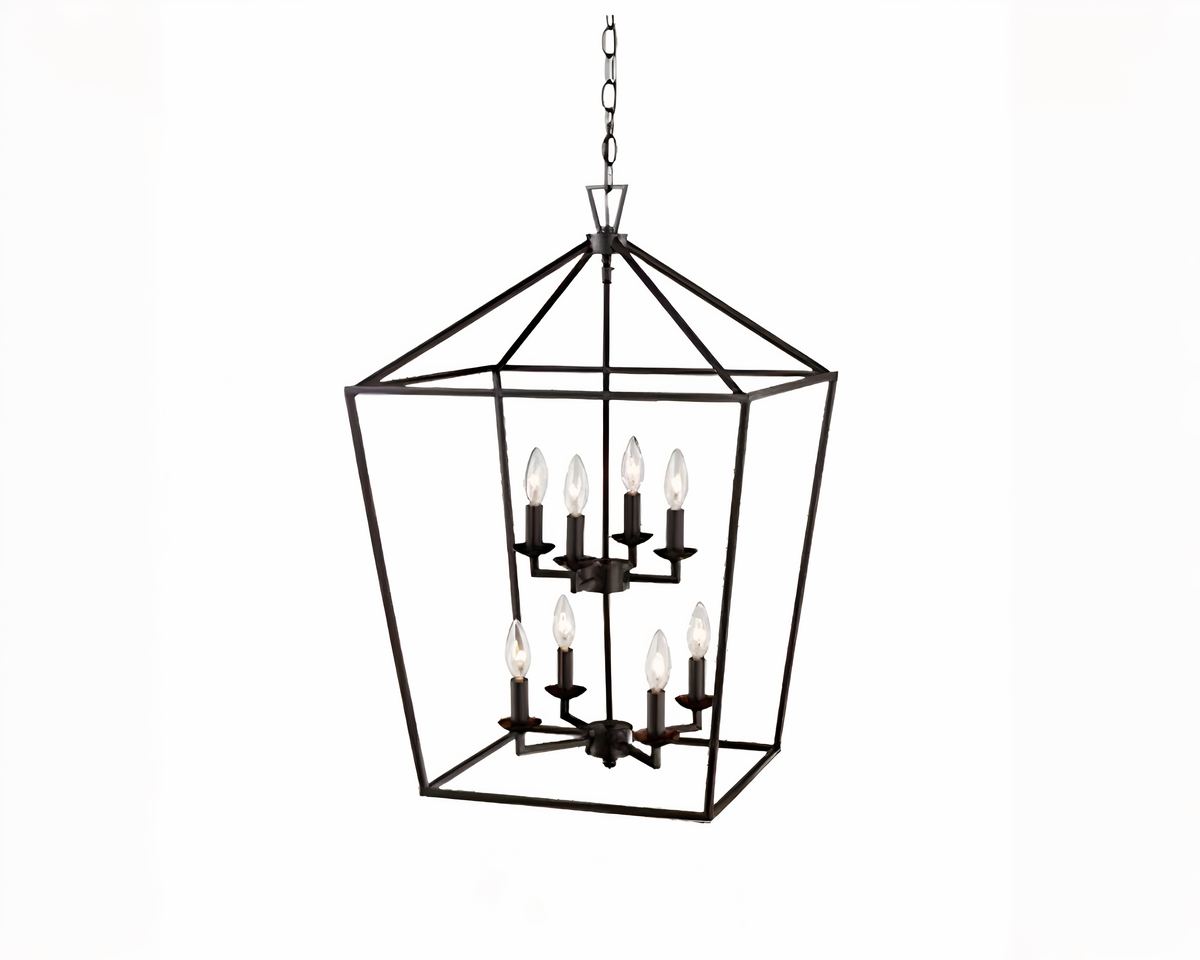 Lustre industriel cage noire à quatre bougies, vue 6